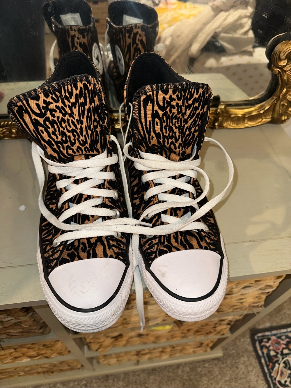 Women’s Converse High-Top Leopard Print Canvas Sneakers - Tan/Black